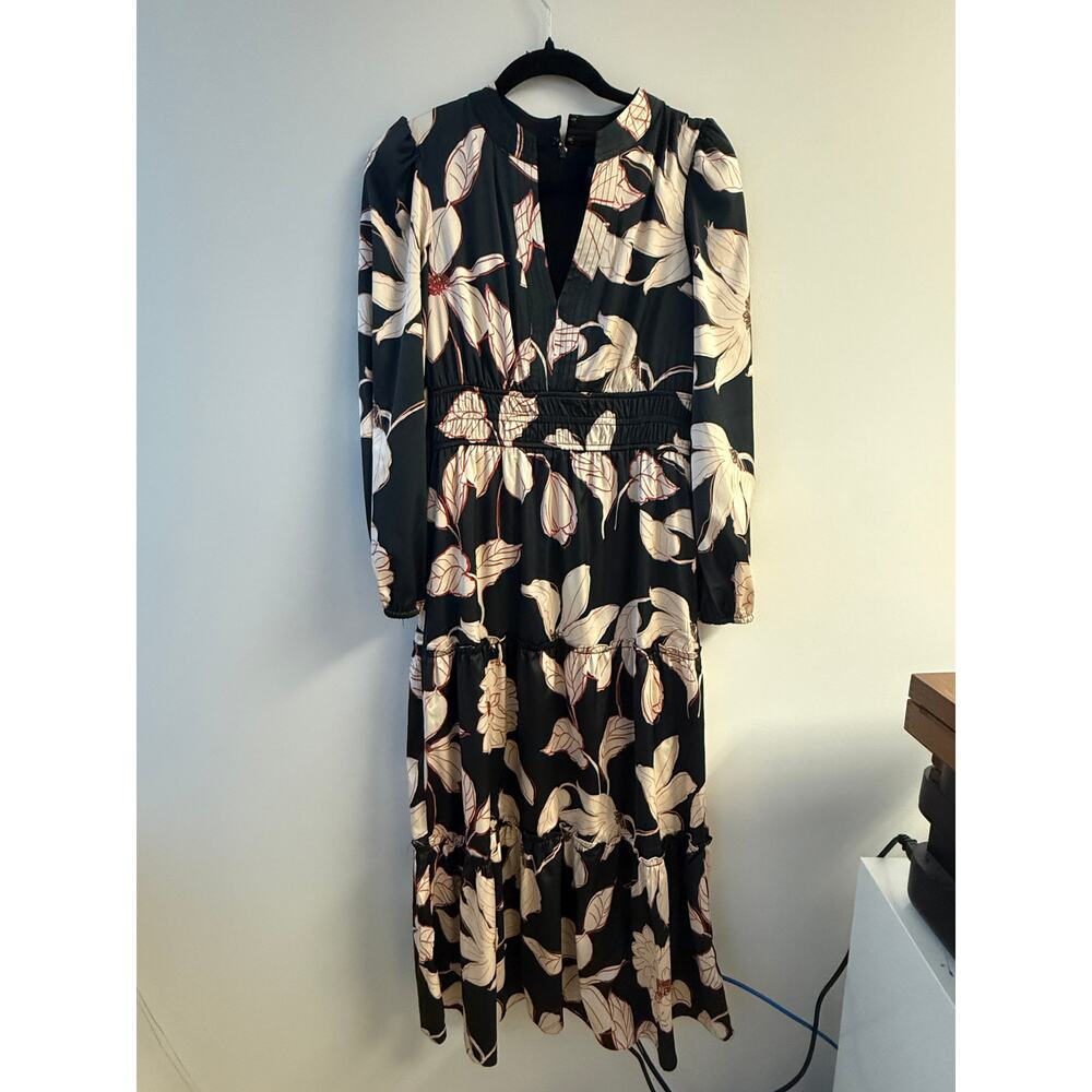 Julia Jordan Floral Long Sleeve Split-Neck Midi Dress Size 2